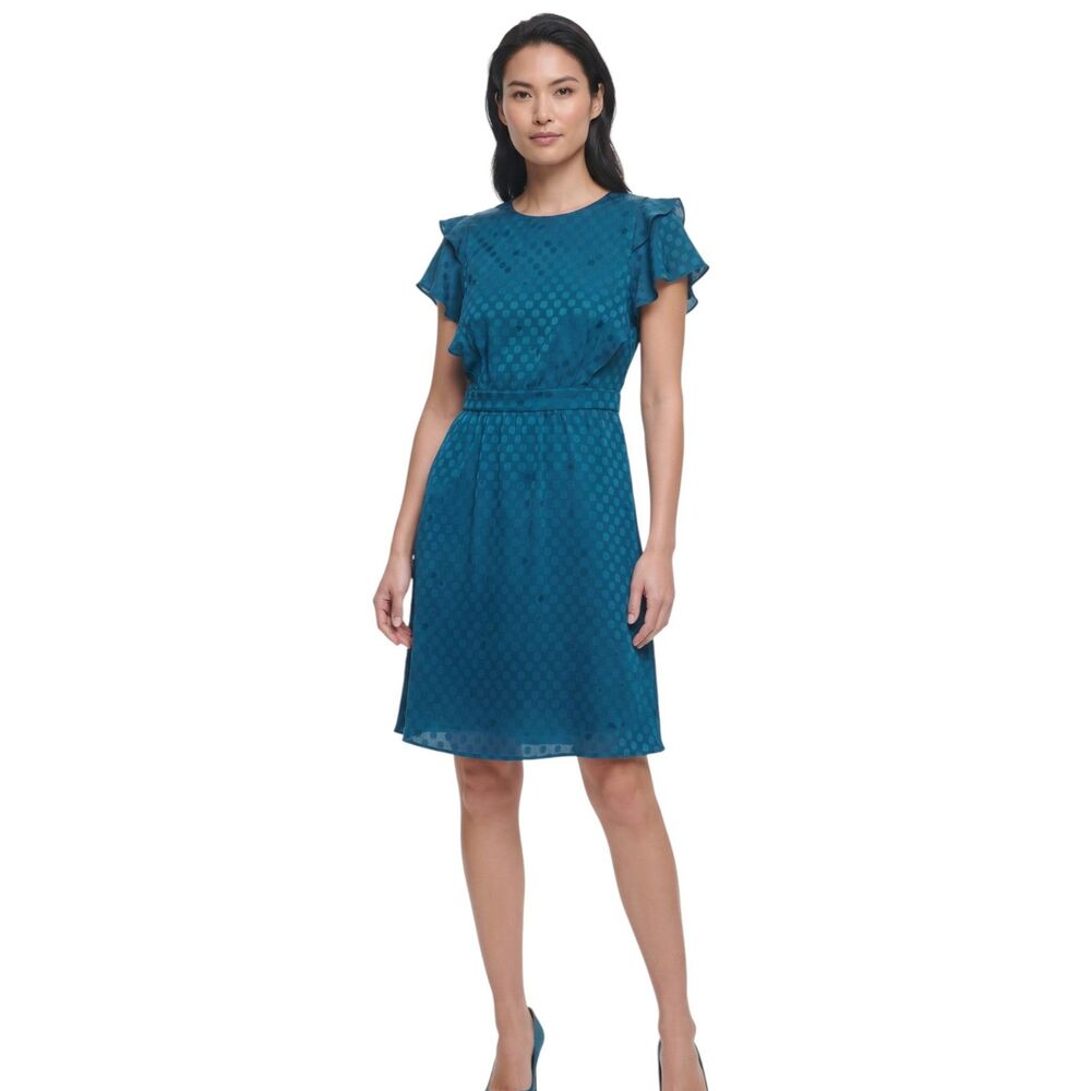 DKNY Crinkle Dot Fit & Flare Mini Dress Size 10
